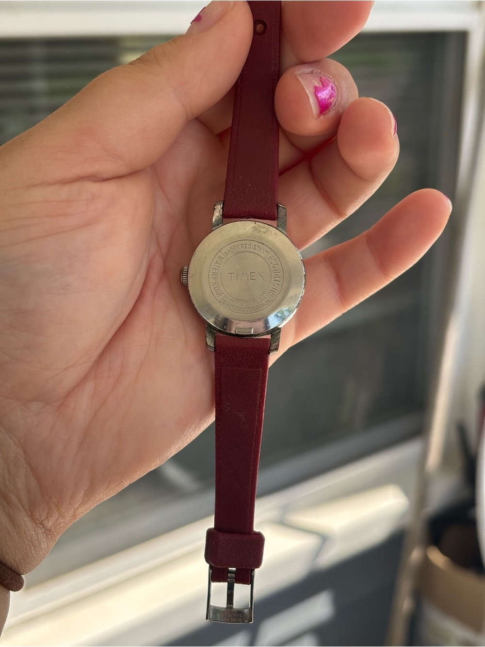 Timex Ladies Watch with Burgundy Leather Strap and Cream Dial - Picture 4 of 8